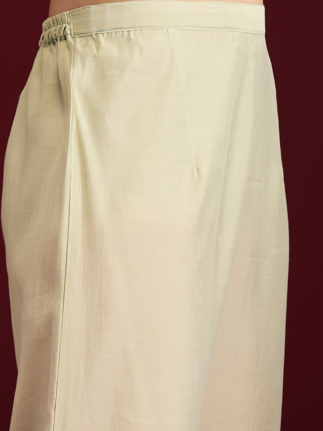 Solid Floral Hand Embroidered Straight Fit Kurta with Pant & Dupatta - Light Green