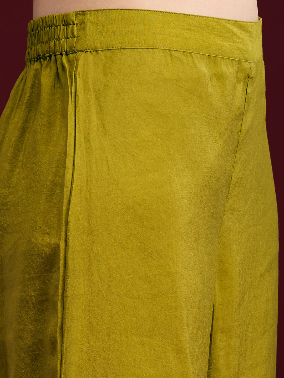 Solid Mirror Embroidered Anarkali with Pant & Dupatta - Lime Green