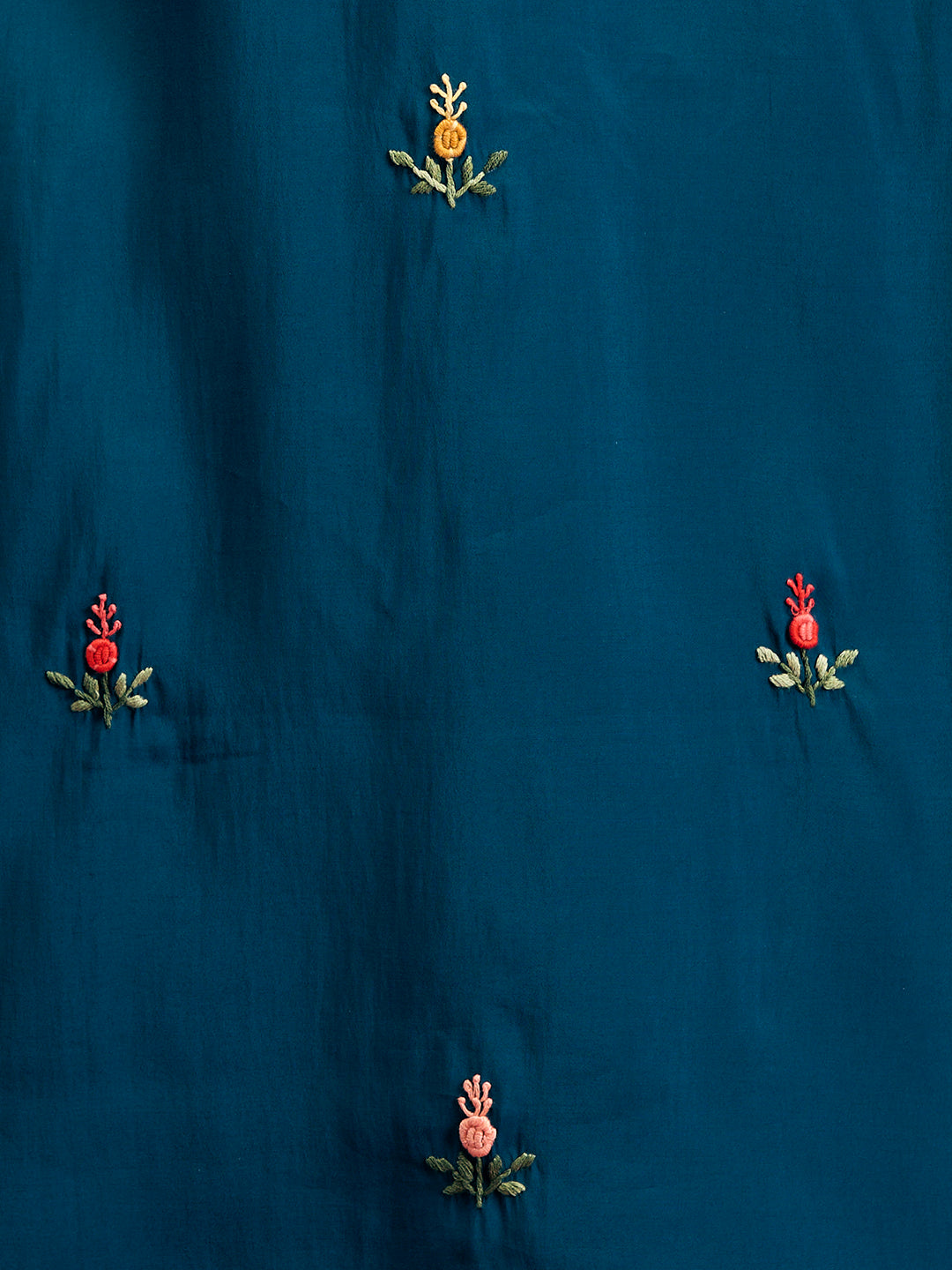 Solid Floral Hand Embroidered Straight Fit Kurta with Pant & Dupatta - Blue