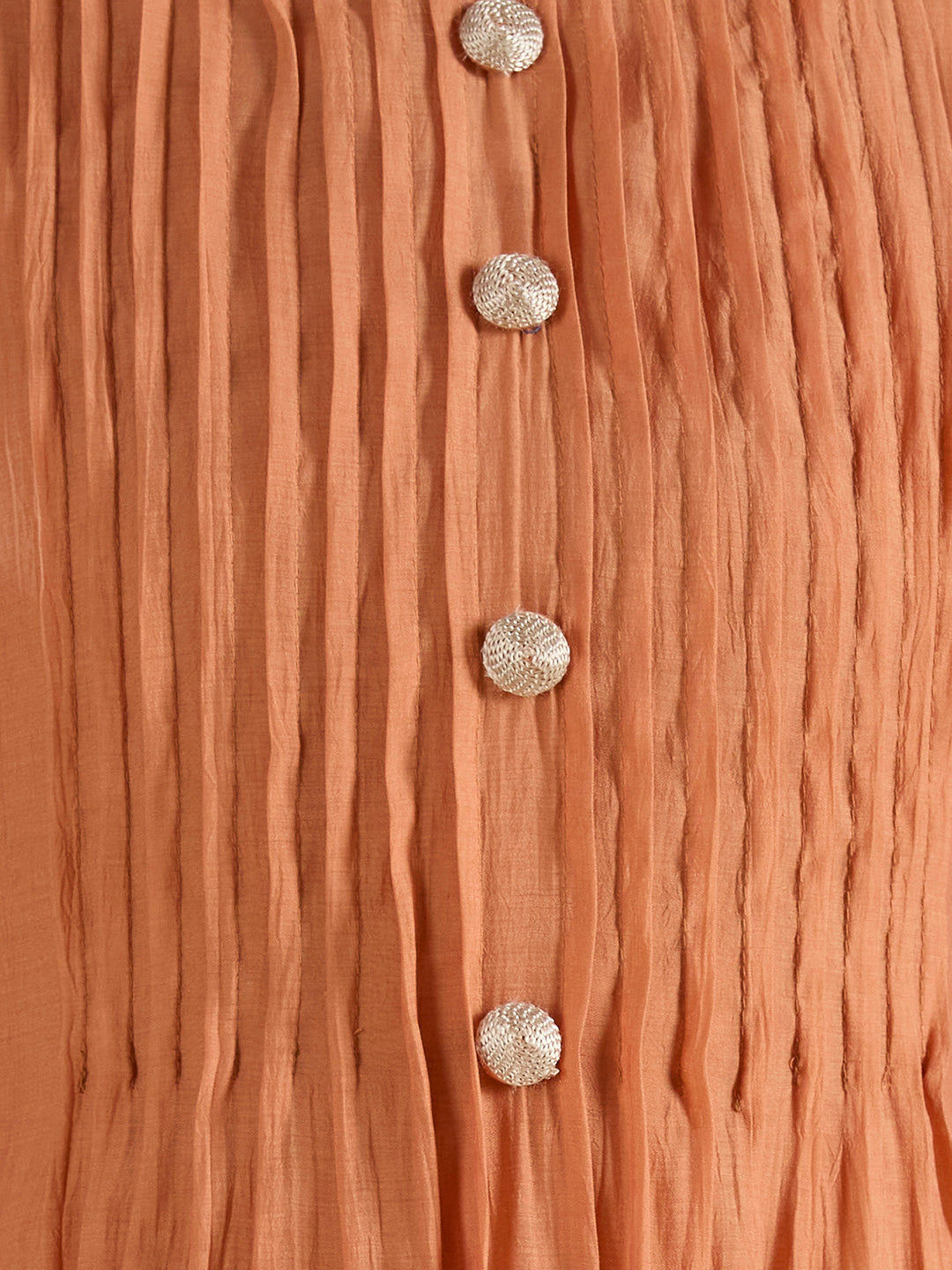 Solid A-Line Paneled Dress with Layered Embroidered Kurta - Peach