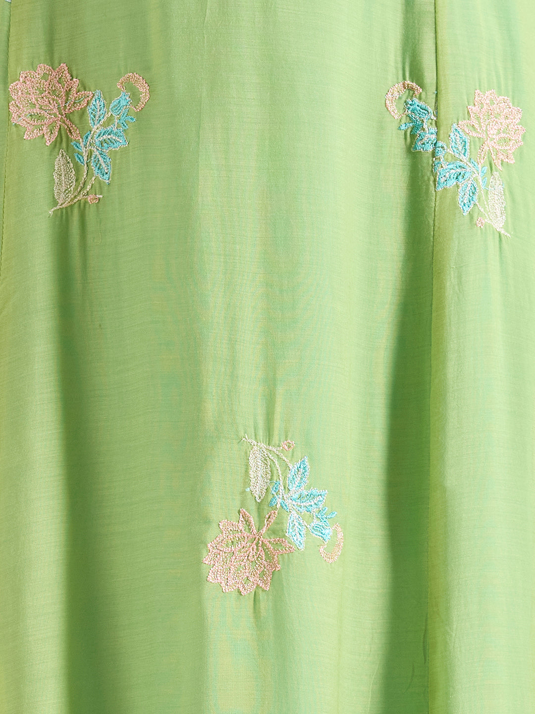 Solid Floral Embroidered A-Line Midi Dress with Kurta - Green