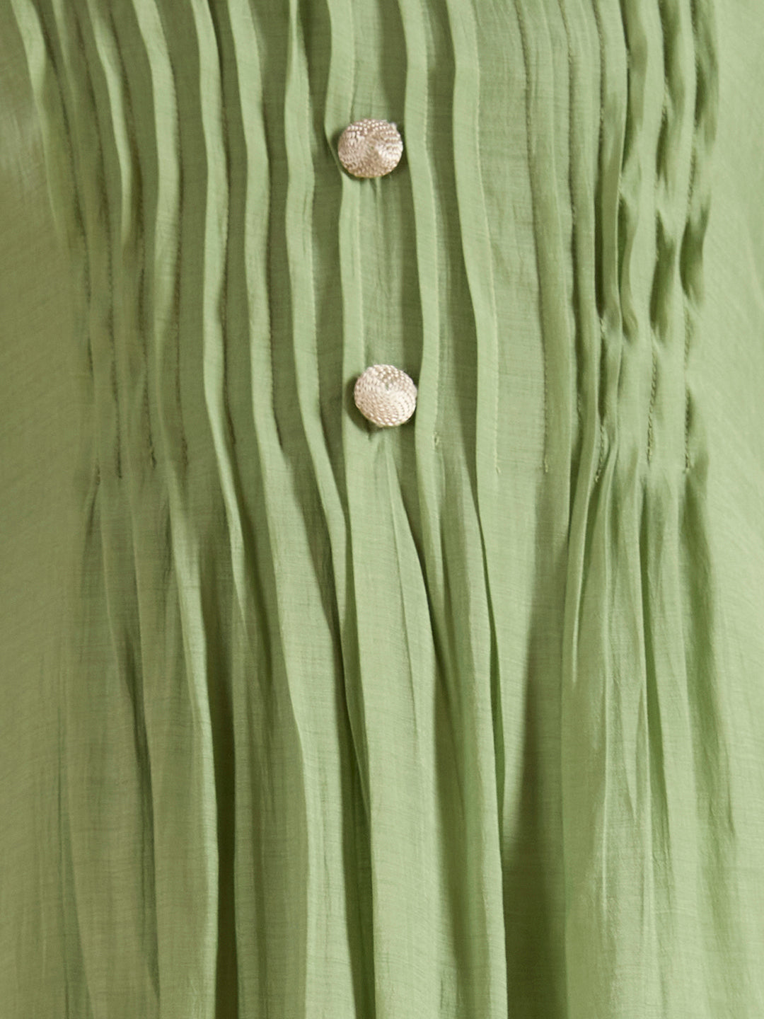 Solid A-Line Paneled Dress with Layered Embroidered Kurta - Green