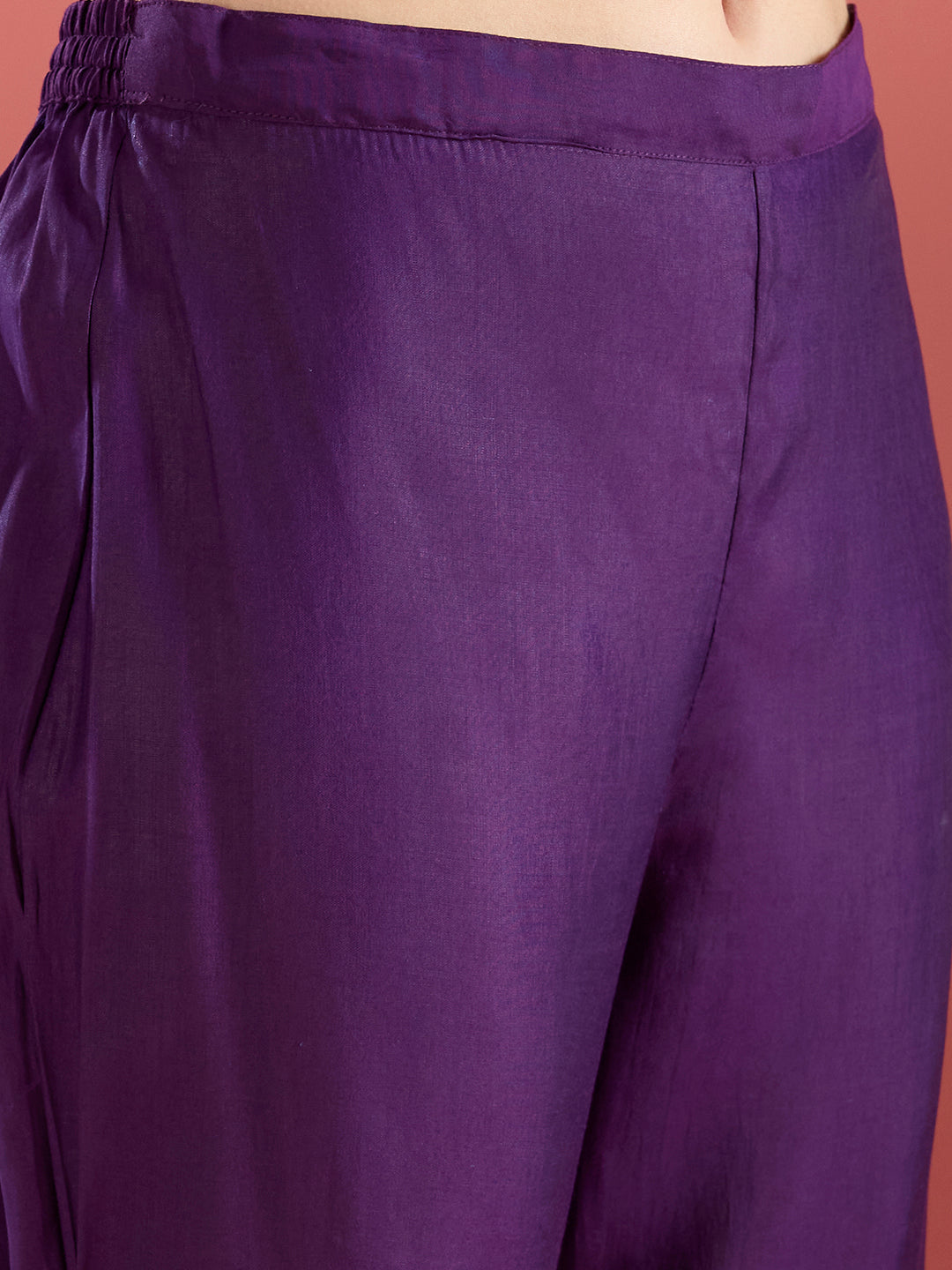 Solid Sequin Embroidered A-Line Co-ord Set - Purple