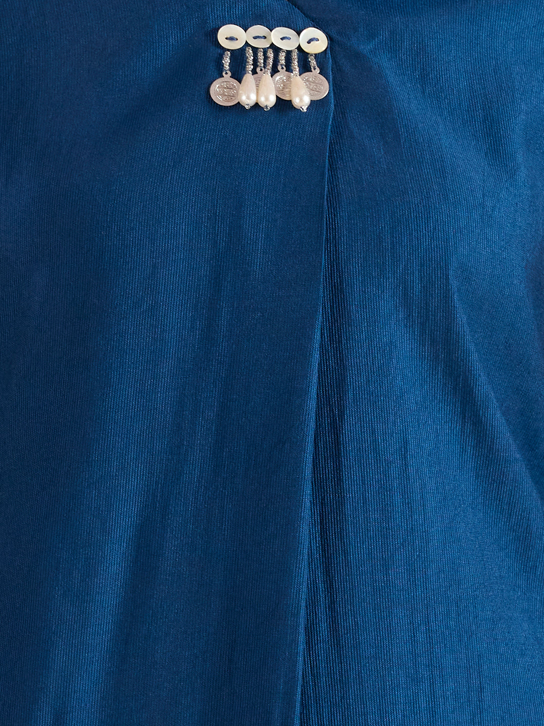Solid A-Line Kurta with Floral Printed Palazzo - Navy Blue