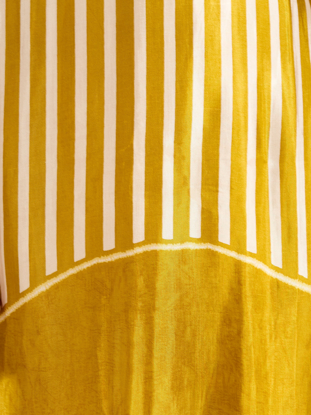 Ethnic Stripes Printed Embroidered A-Line Kurta with Flared Palazzo - Mustard