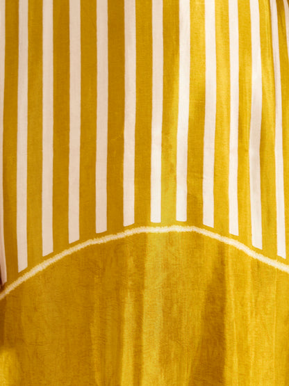 Ethnic Stripes Printed Embroidered A-Line Kurta with Flared Palazzo - Mustard