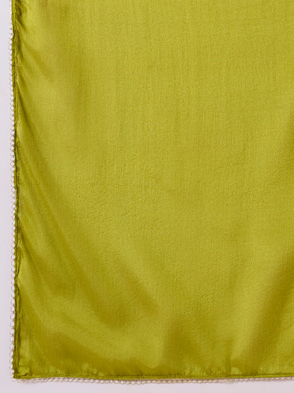 Solid Ethnic Embroidered Kurta with Flared Palazzo & Dupatta - Lime Green