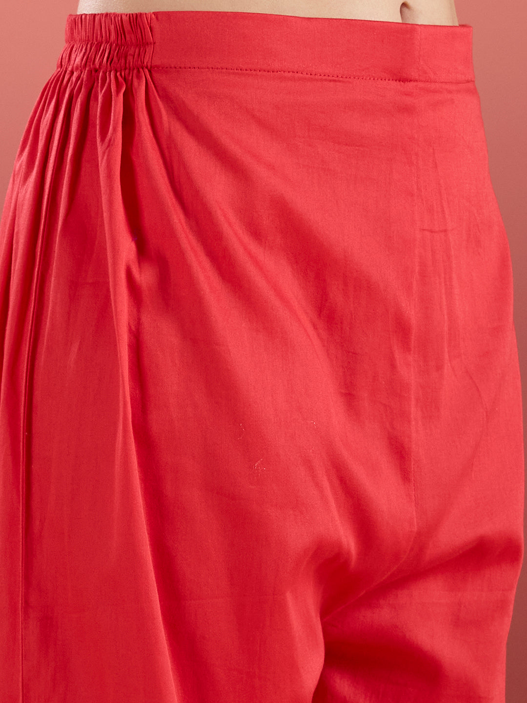 Bird Hand Embroidered A-Line Kurta with Pant & Dupatta - Red