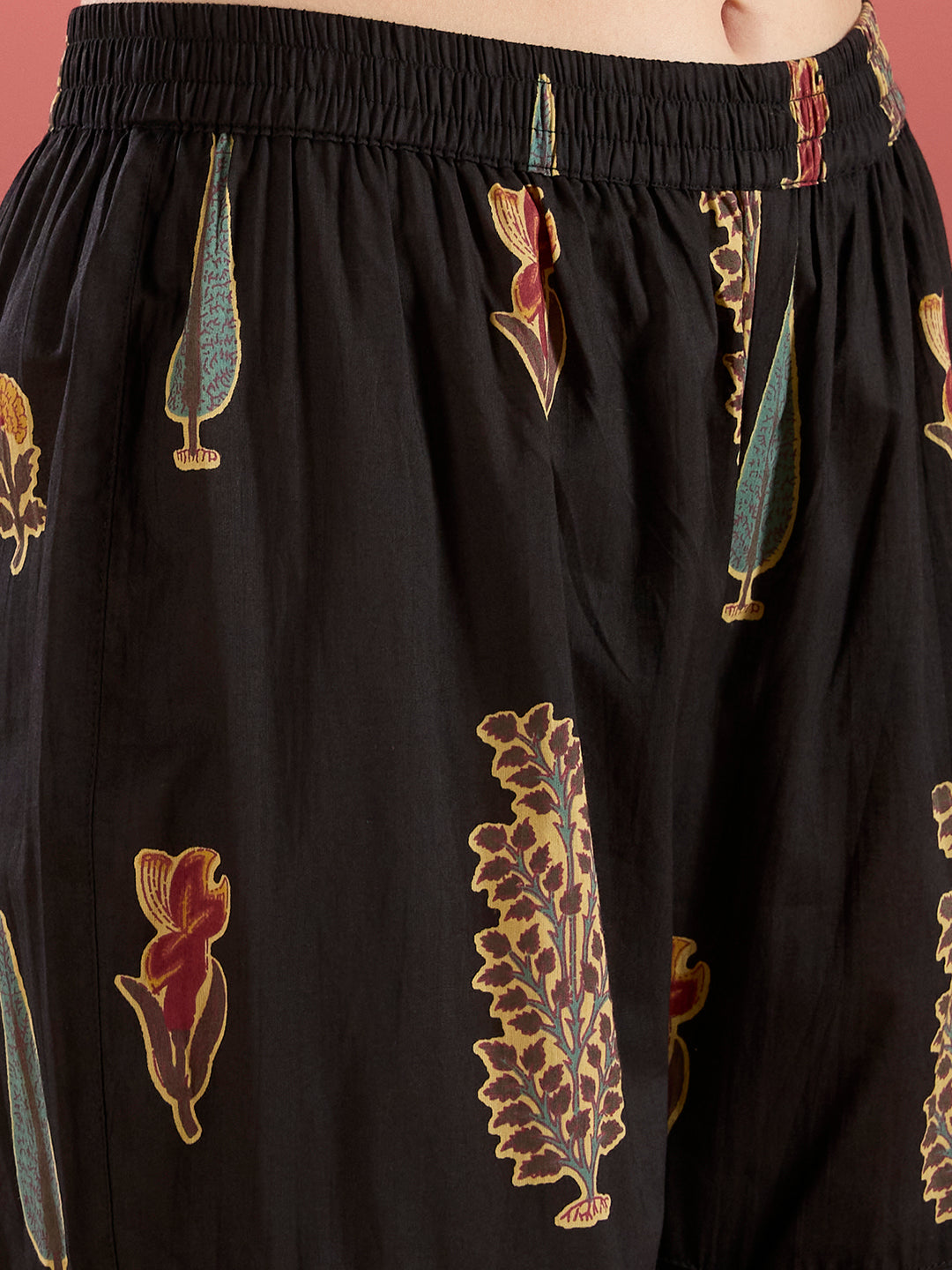 Ethnic Embroidered Printed Straight Kurta with Sharara and Dupatta - Black