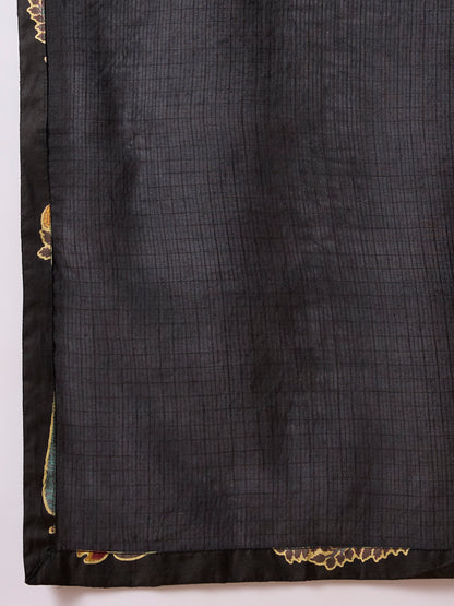 Ethnic Embroidered Printed Straight Kurta with Sharara and Dupatta - Black