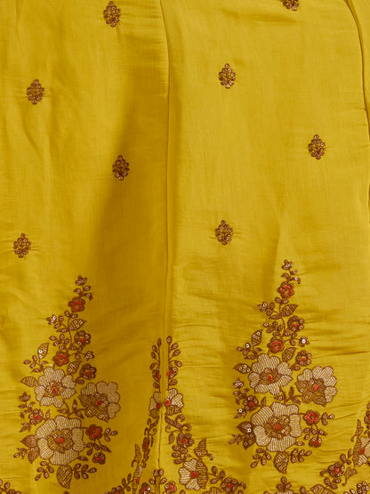 Festive Zari Embroidered Anarkali & Kurta with Pant and Dupatta - Yellow
