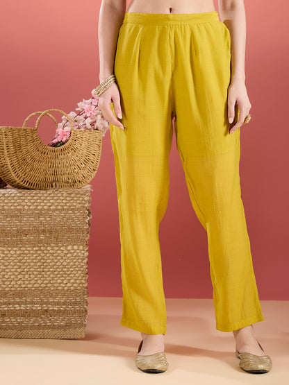 Festive Zari Embroidered Anarkali & Kurta with Pant and Dupatta - Yellow