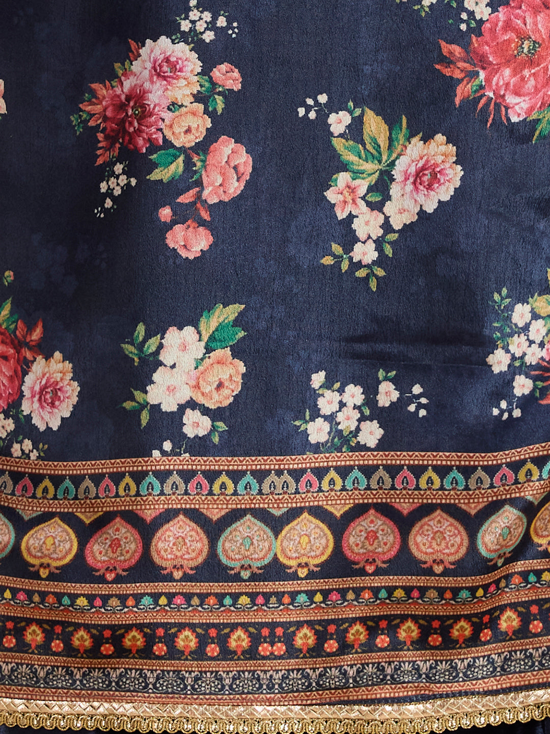 Floral Printed & Embroidered Straight Kurta with Sharara & Dupatta - Navy Blue