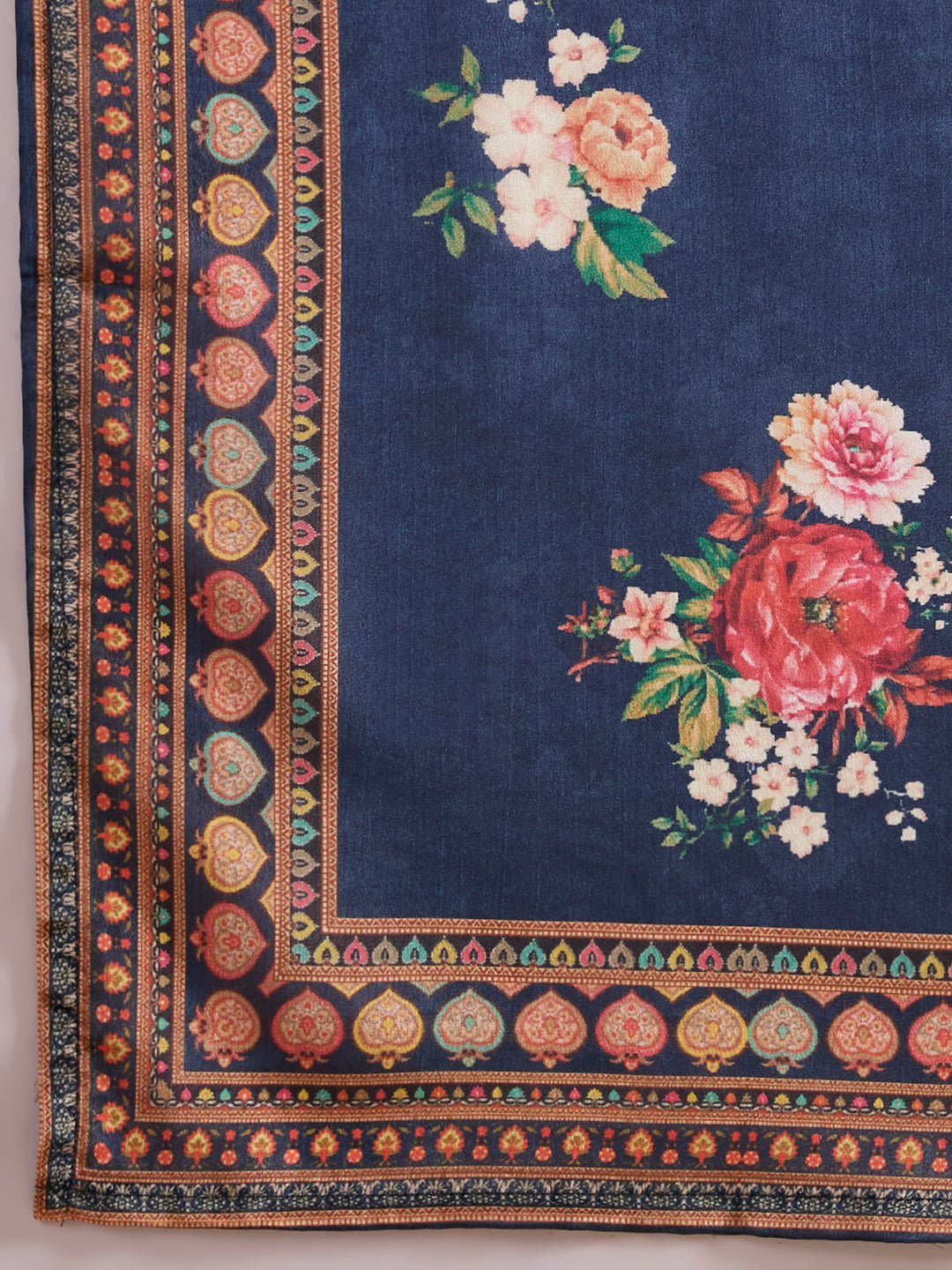 Floral Printed & Embroidered Straight Kurta with Sharara & Dupatta - Navy Blue