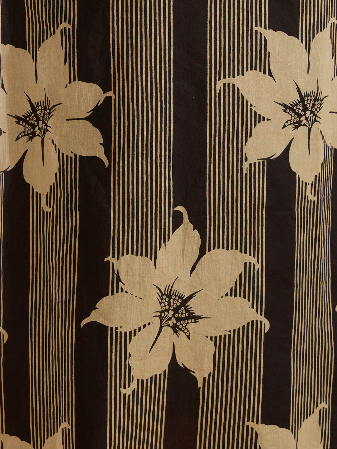 Stripes & Floral Printed Straight Kurta with Pant & Dupatta - Black
