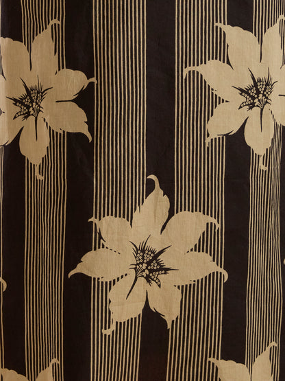 Stripes & Floral Printed Straight Kurta with Pant & Dupatta - Black