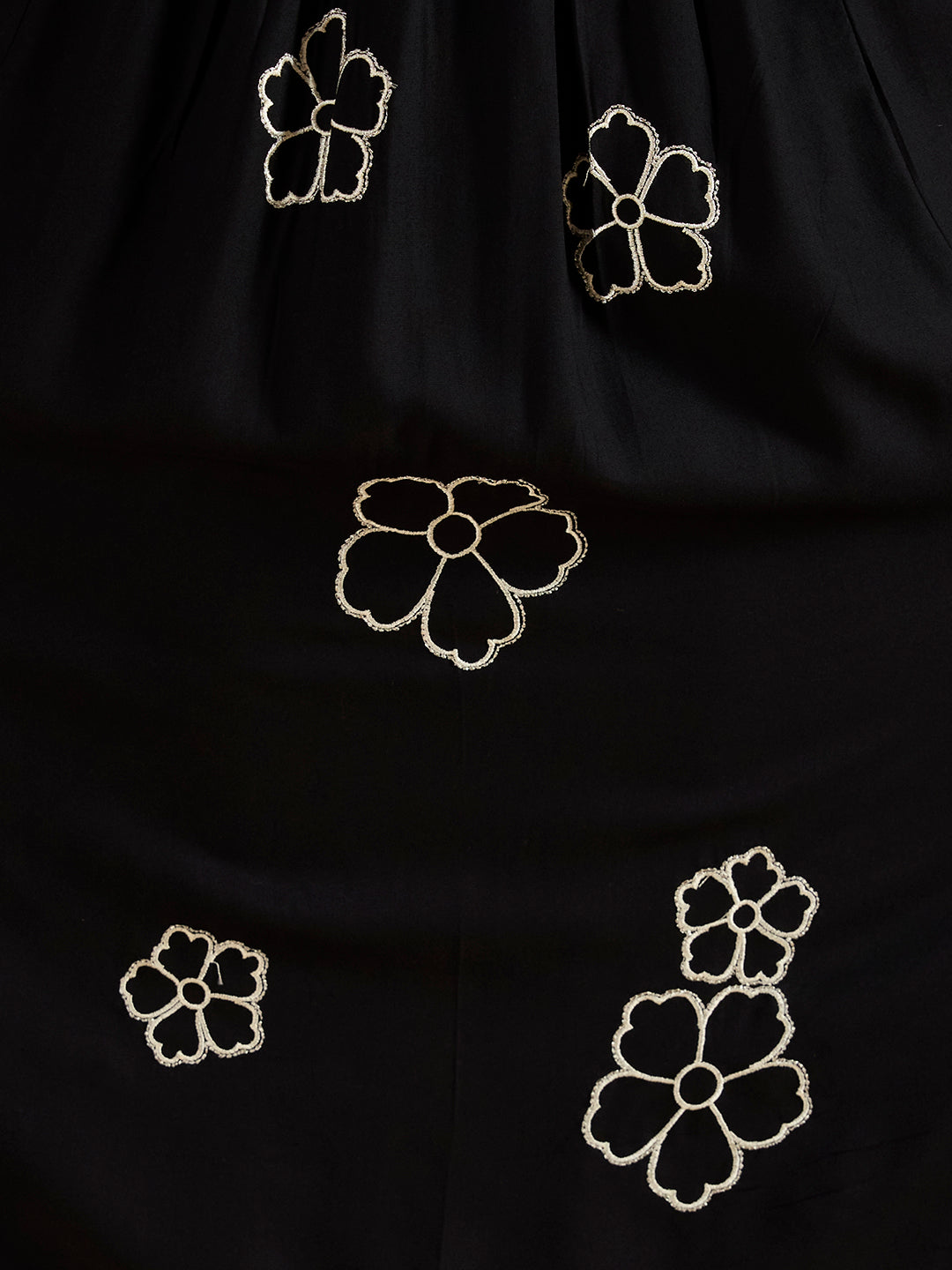 Floral Embroidered A-Line Pleated Kurta with Palazzo & Dupatta - Black