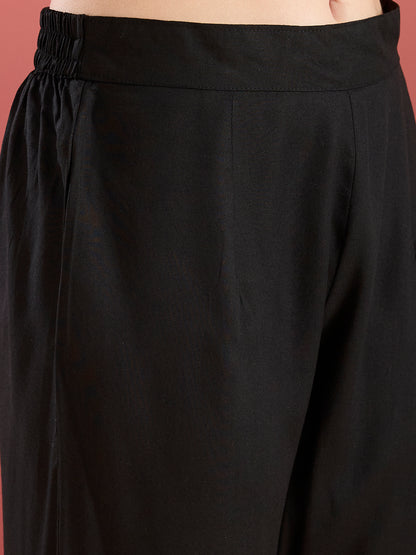 Festive Floral Printed Anarkali With Pant & Dupatta - Black