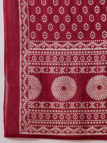 Solid Mirror Embroidered A-Line Kurta with Palazzo & Dupatta - Burgundy