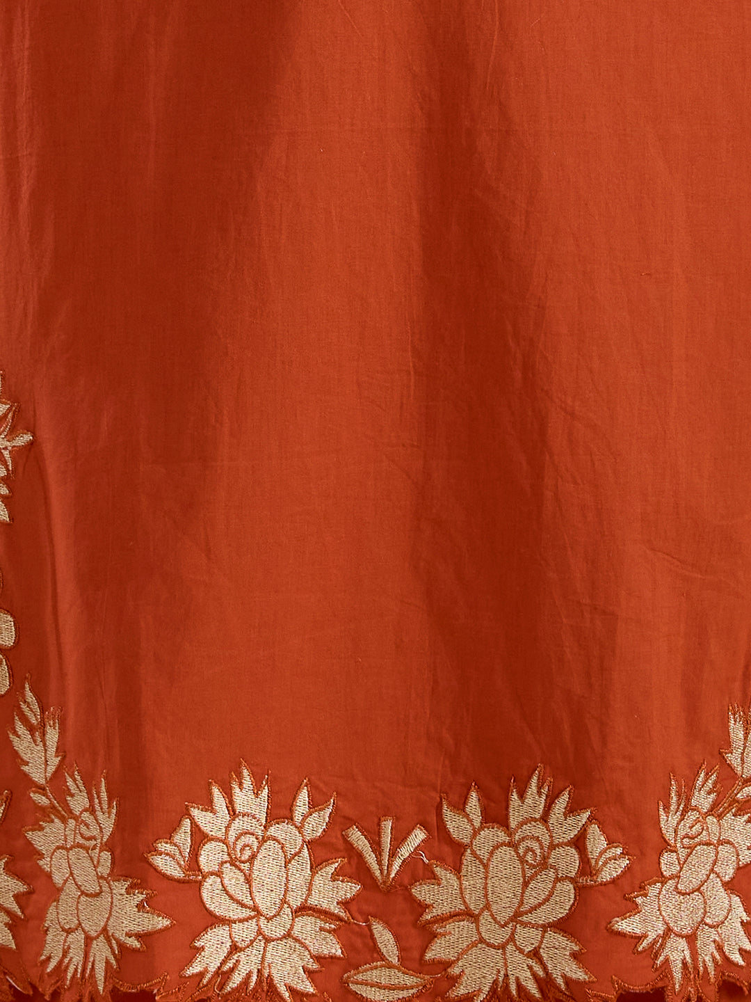 Solid Floral Embroidered Straight Kurta with Palazzo & Dupatta - Rust