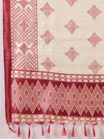 Floral Embroidered A-Line Pleated Kurta with Palazzo & Dupatta - Maroon