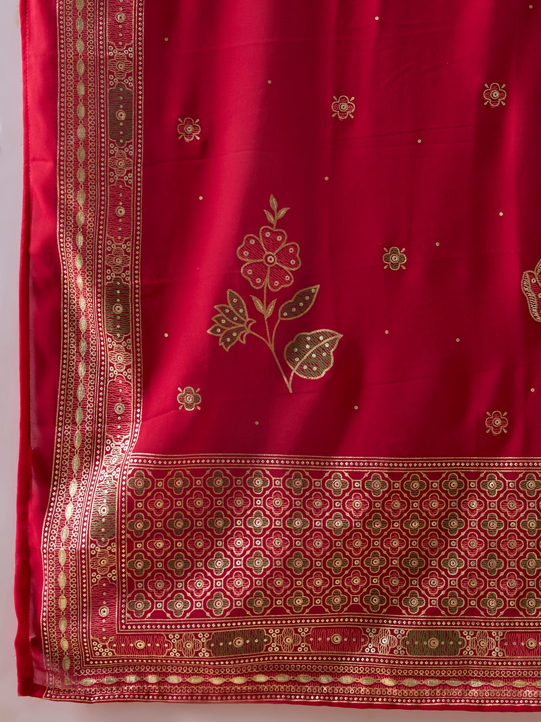 Festive Floral Printed Anarkali With Pant & Dupatta - Magenta