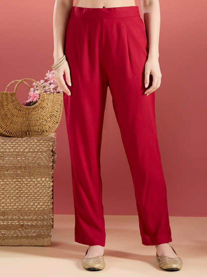 Festive Floral Printed Anarkali With Pant & Dupatta - Magenta