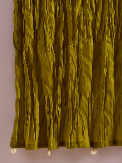 Solid Mirror Work A-Line Kurta with Palazzo with Winkled Dupatta - Green
