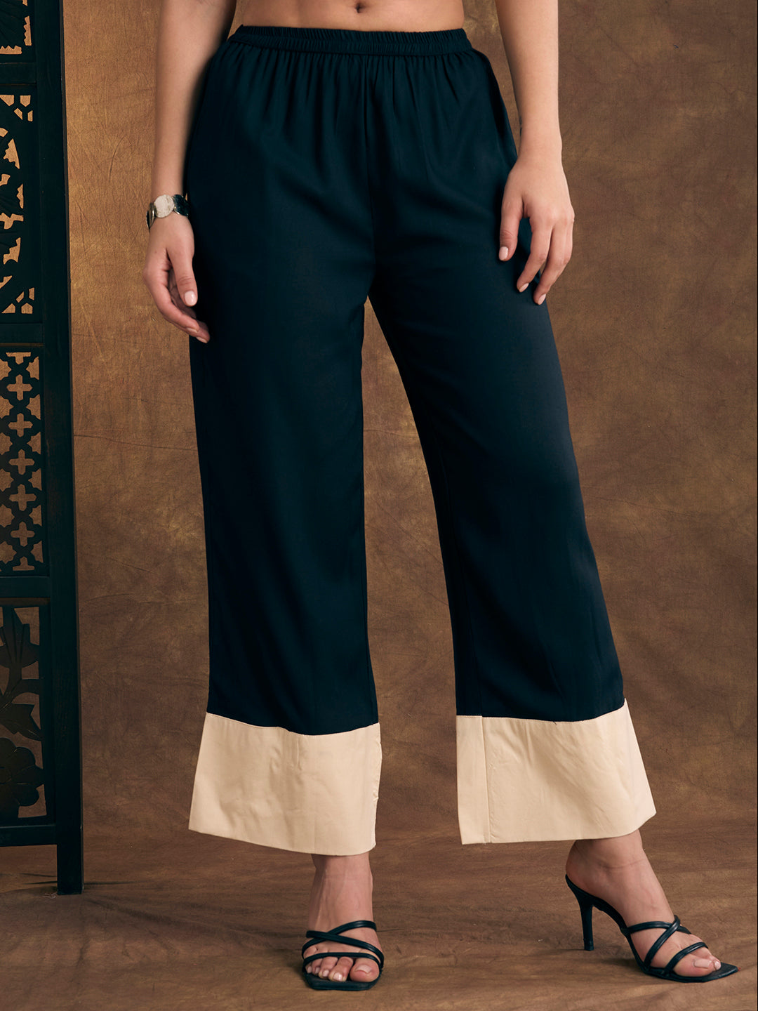 Solid Abstract Floral Embroidered Straight Fit Co-ord Set - Teal Blue