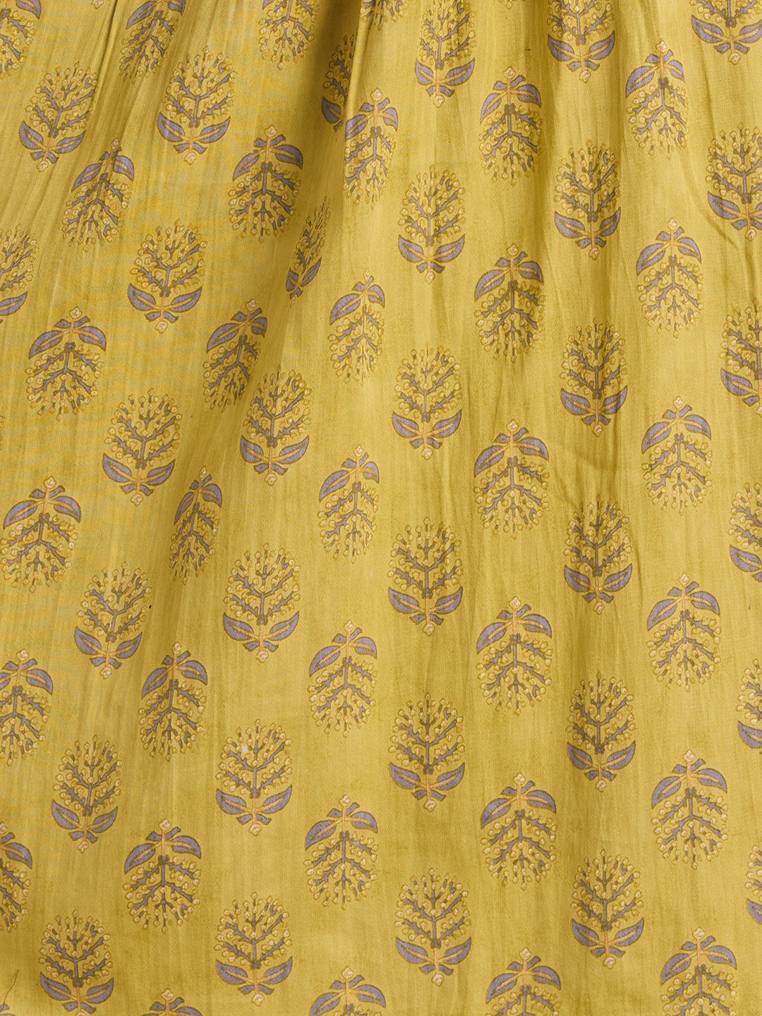 Ethnic Floral Printed Embroidered A-Line Pleated Kurta with Pant - Yellow