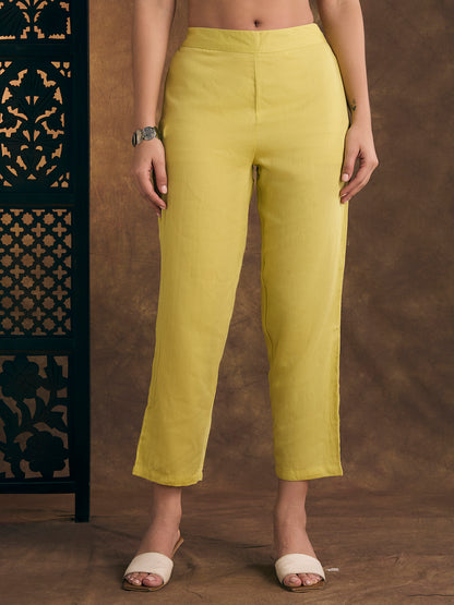 Ethnic Floral Printed Embroidered A-Line Pleated Kurta with Pant - Yellow