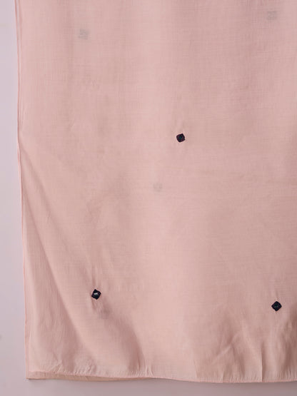 Solid Floral Threadwork A-Line Kurta with Pant & Dupatta - Pink