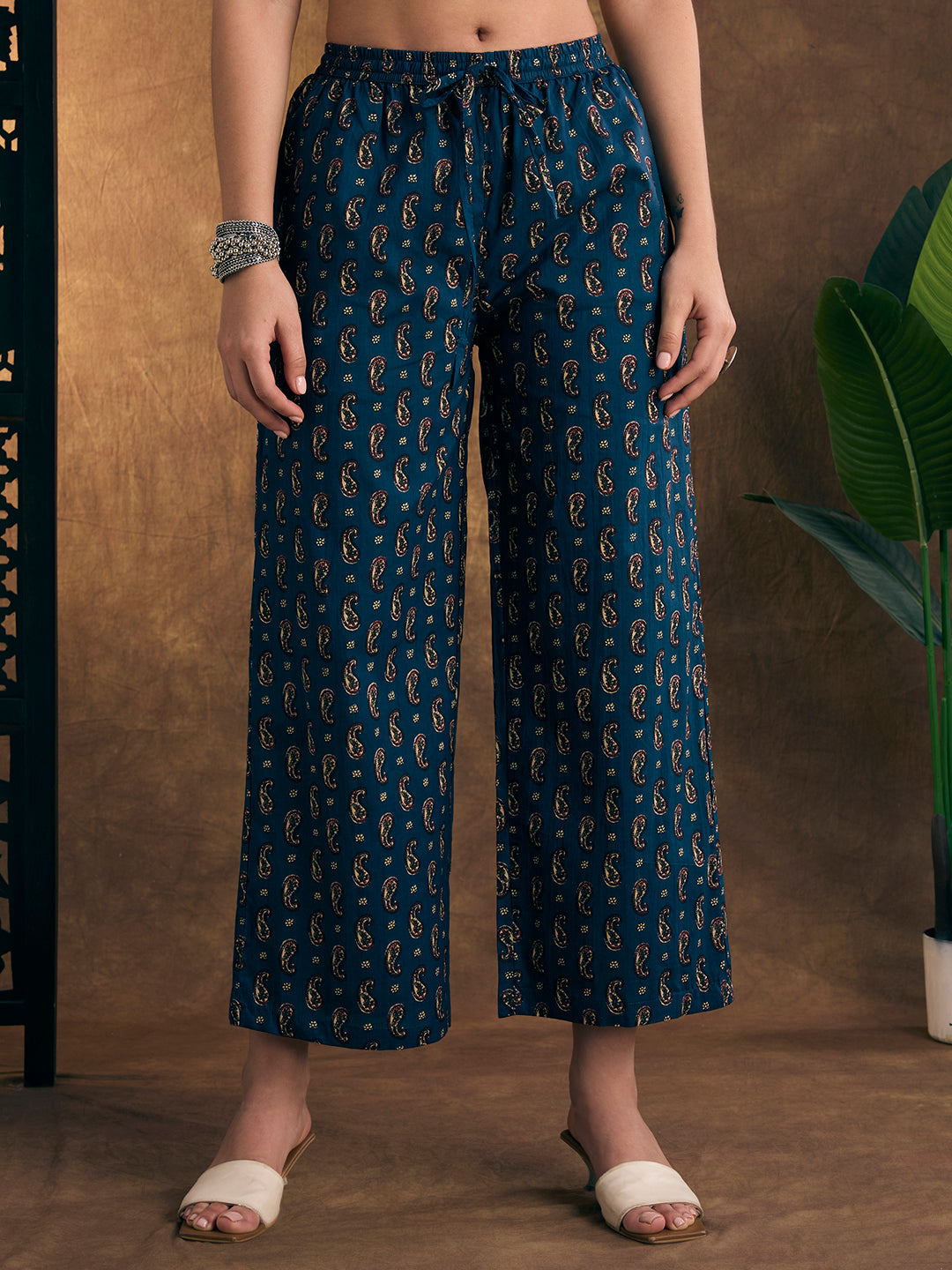 Ethnic Floral Printed Embroidered A-Line Kurta with Palazzo & Dupatta - Blue