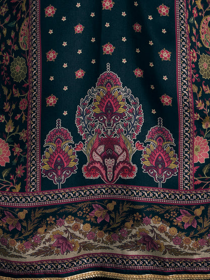 Ethnic Printed & Hand Embroidered Kurta with Sharara & Dupatta - Black