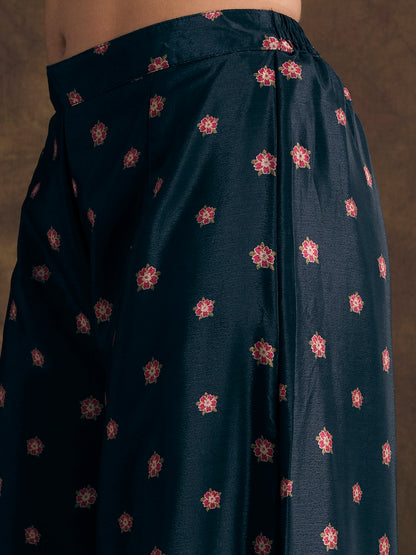 Ethnic Printed & Hand Embroidered Kurta with Sharara & Dupatta - Black