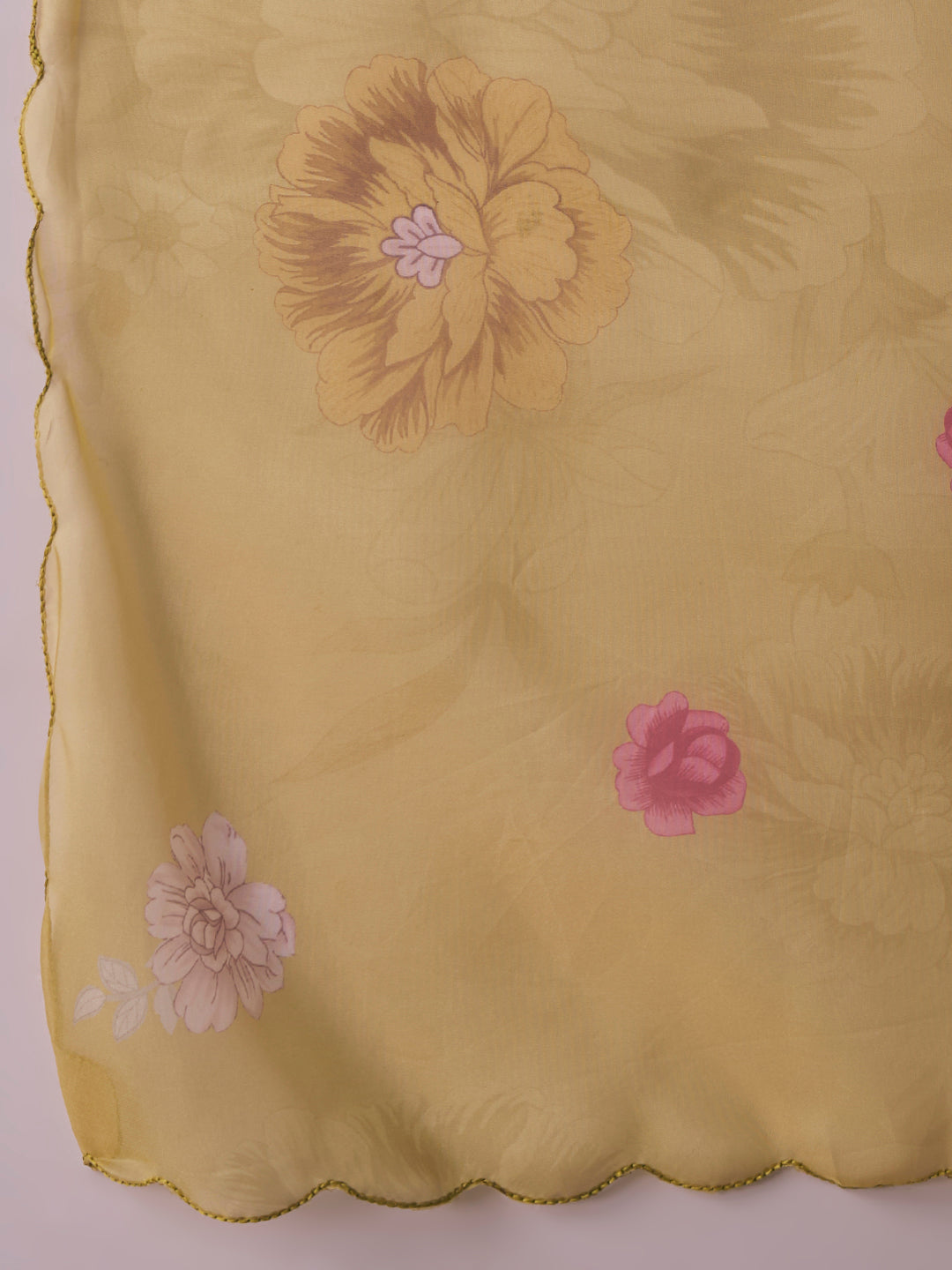 Solid Floral Embroidered Straight Kurta with Pant & Dupatta - Yellow