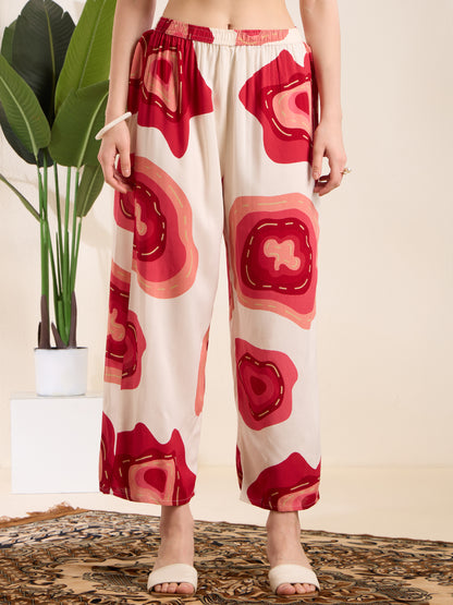 Abstract Floral Printed Embroidered A-Line Co-ord Set - White