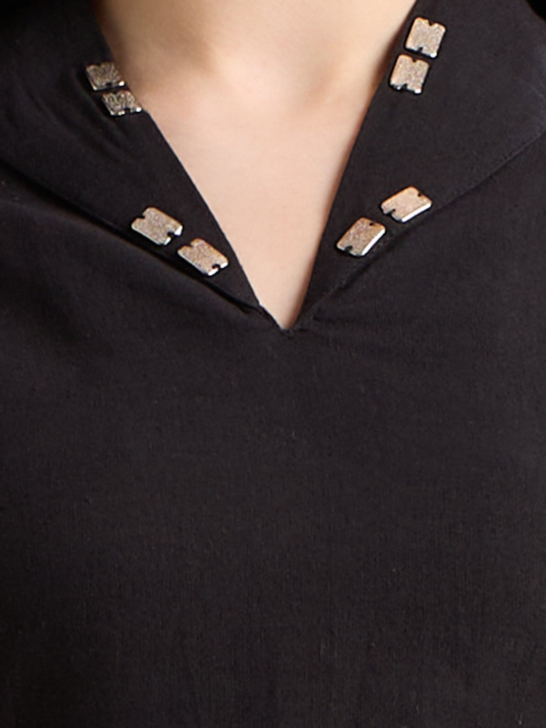 Solid Straight Fit Top with Floral Patchwork Palazzo - Black