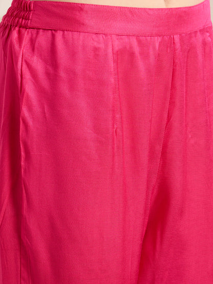 Festive Paisley Embroidered A-Line Kurta with Pant & Dupatta - Pink