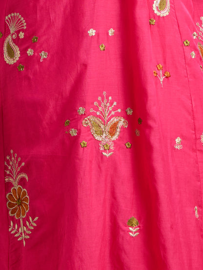 Festive Paisley Embroidered A-Line Kurta with Pant & Dupatta - Pink