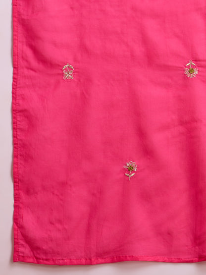 Festive Paisley Embroidered A-Line Kurta with Pant & Dupatta - Pink