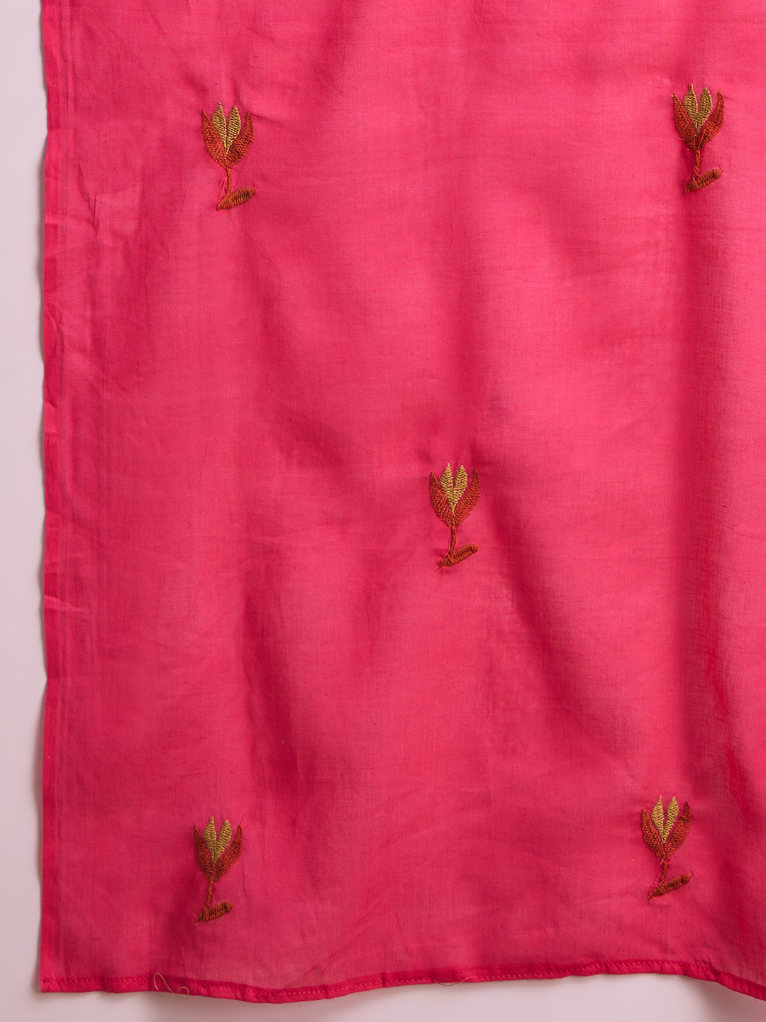 Solid Floral Embroidered Straight Kurta with Pant & Dupatta - Pink