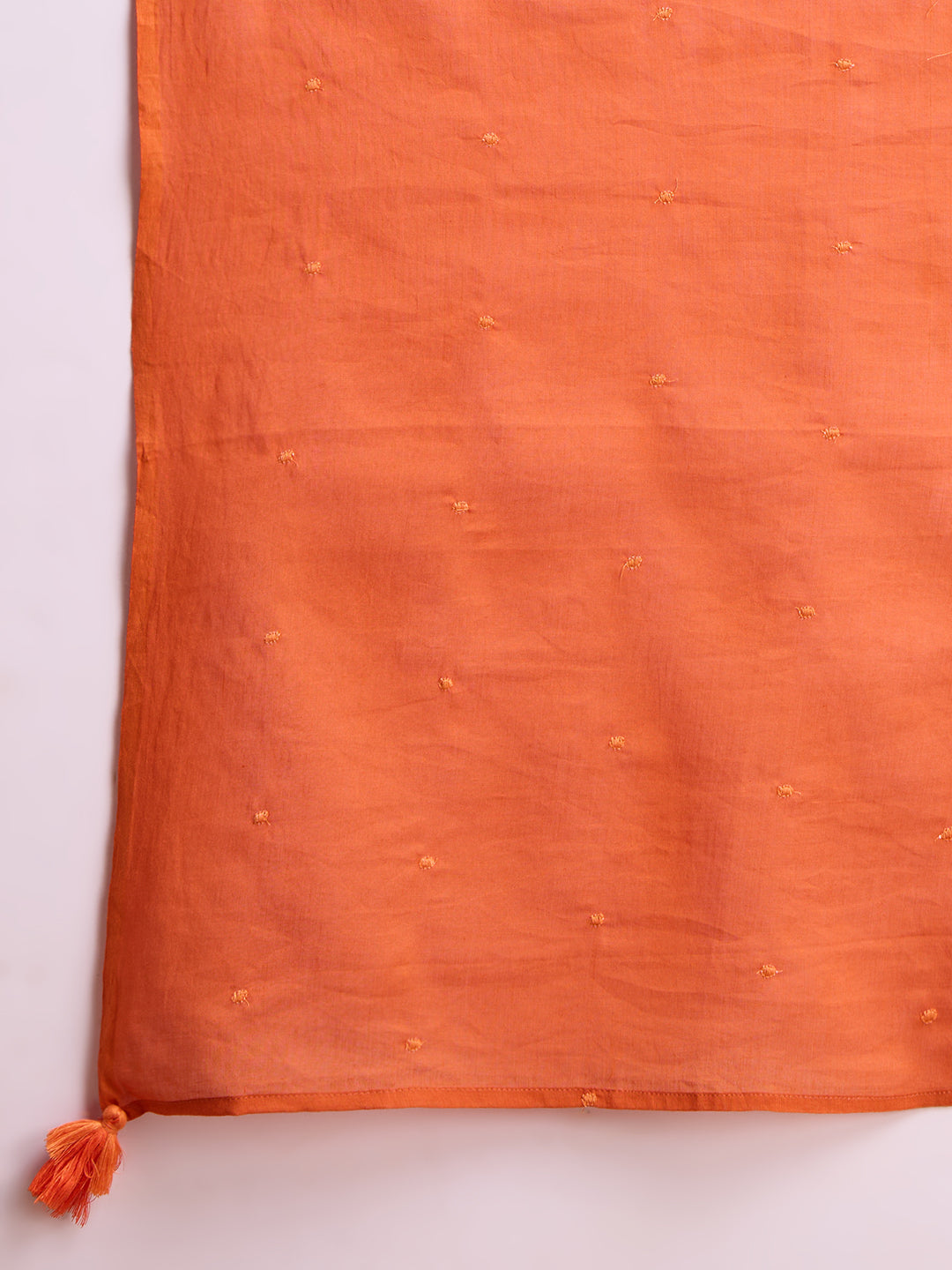 Solid Floral Embroidered A-Line Pleated Kurta with Palazzo & Dupatta - Rust