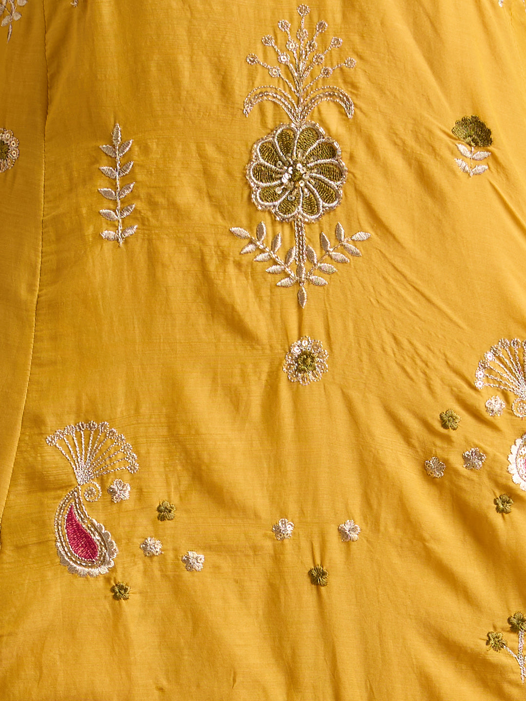Festive Paisley Embroidered A-Line Kurta with Pant & Dupatta - Yellow