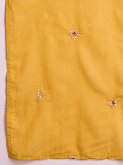 Festive Paisley Embroidered A-Line Kurta with Pant & Dupatta - Yellow