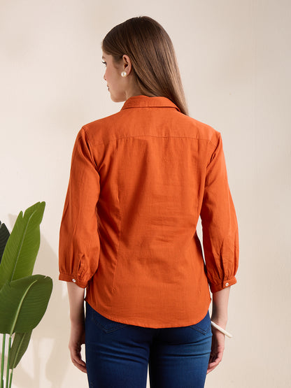 Solid Abstract Floral Straight Fit Shirt - Rust