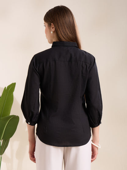 Solid Abstract Floral Straight Fit Shirt - Black