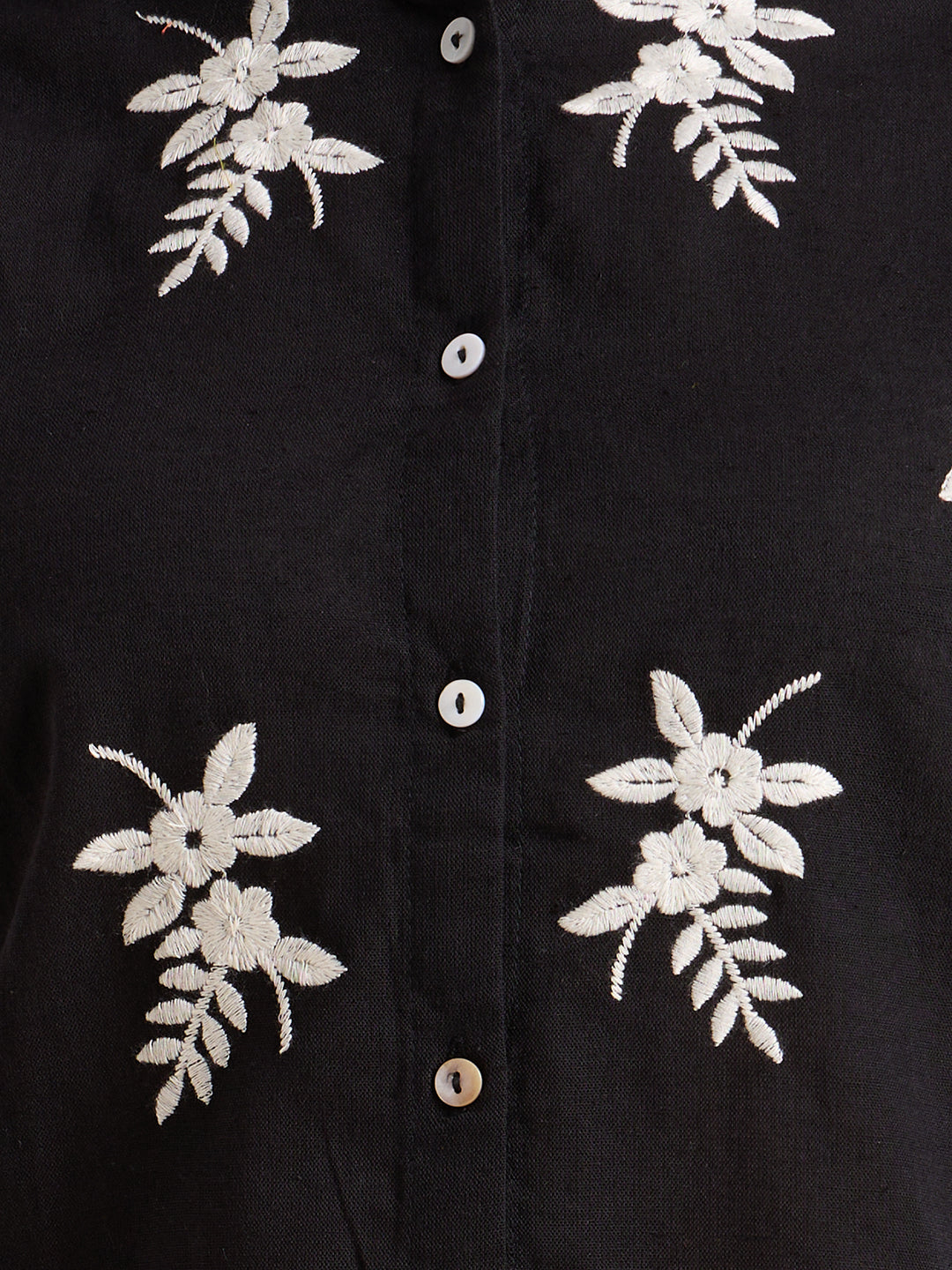 Solid Abstract Floral Straight Fit Shirt - Black
