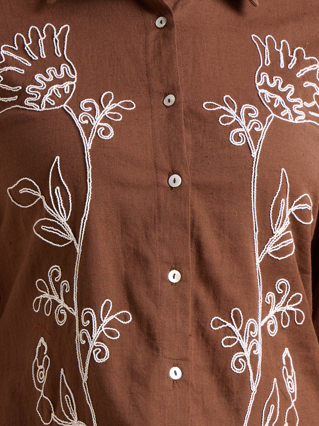 Solid Abstract Floral Straight Fit Shirt - Brown