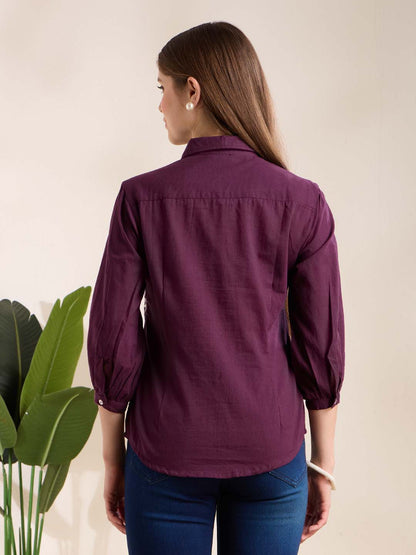 Solid Abstract Floral Straight Fit Shirt - Purple